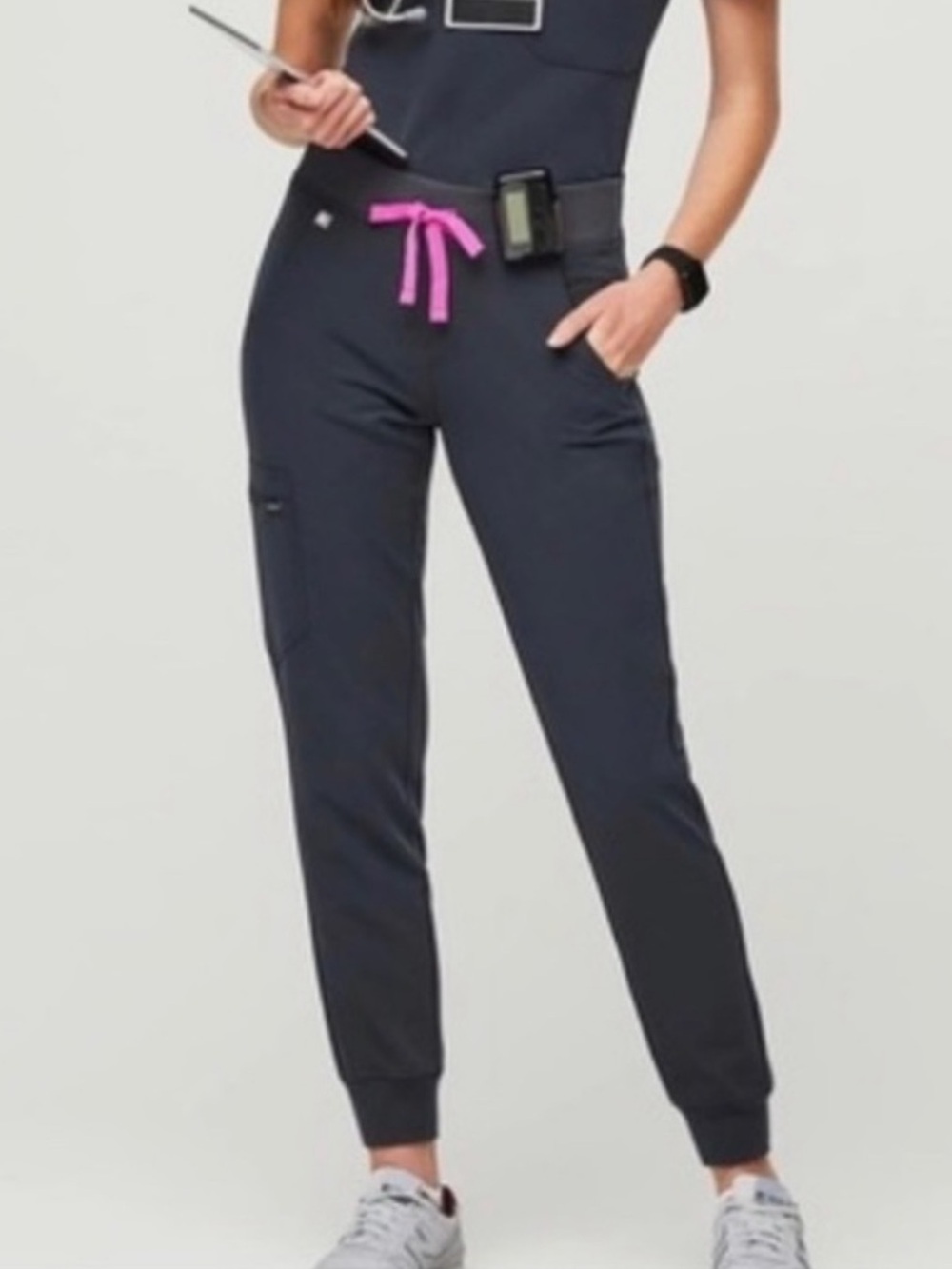 Figs Night Sky blue grey Jogger Scrub Pants with Pink Drawstring XS Zamora